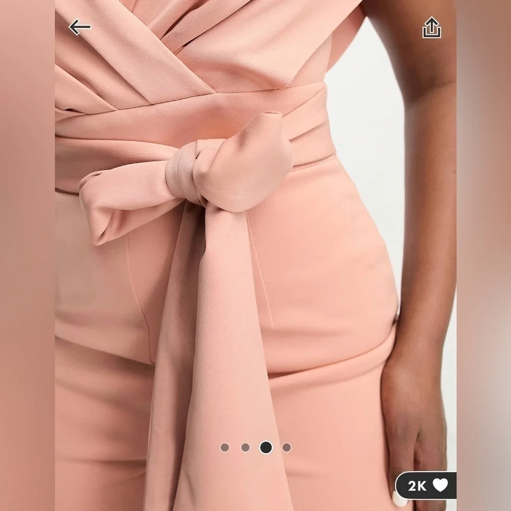 ASOS Petite Fallen Shoulder Scuba Jumpsuit in Blush - Picture 4 of 9